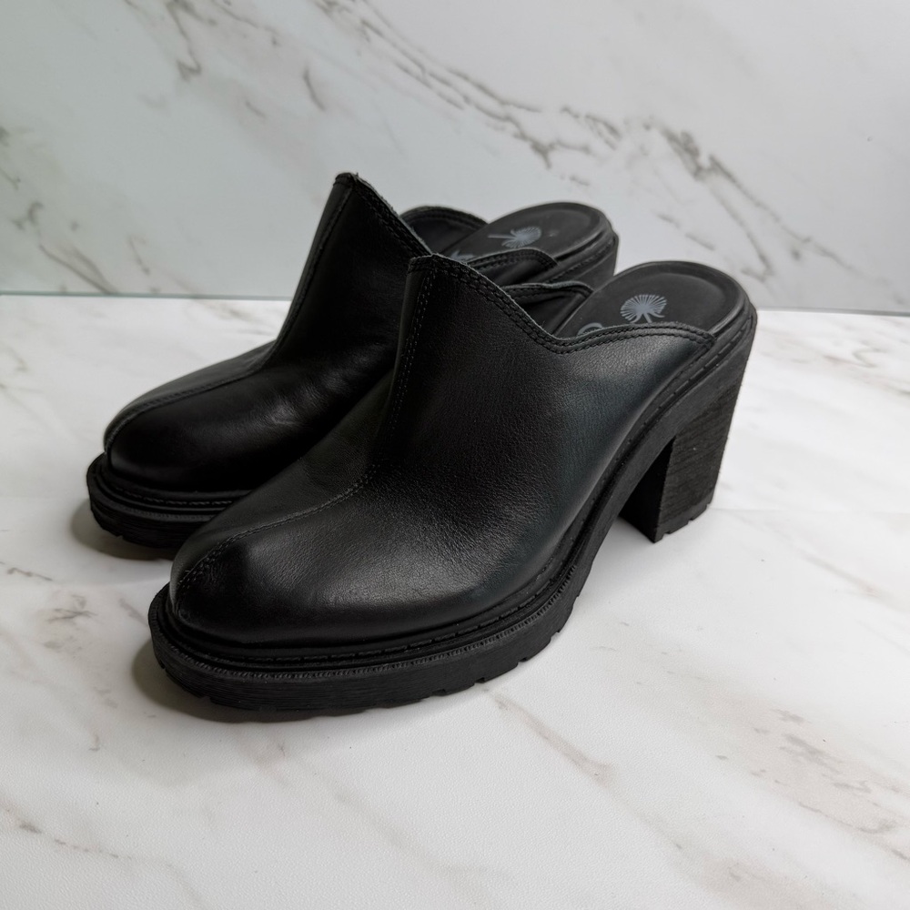 OTBT Rise Black Leather Chunky Platform Heels Lugg Biker Goth Dark